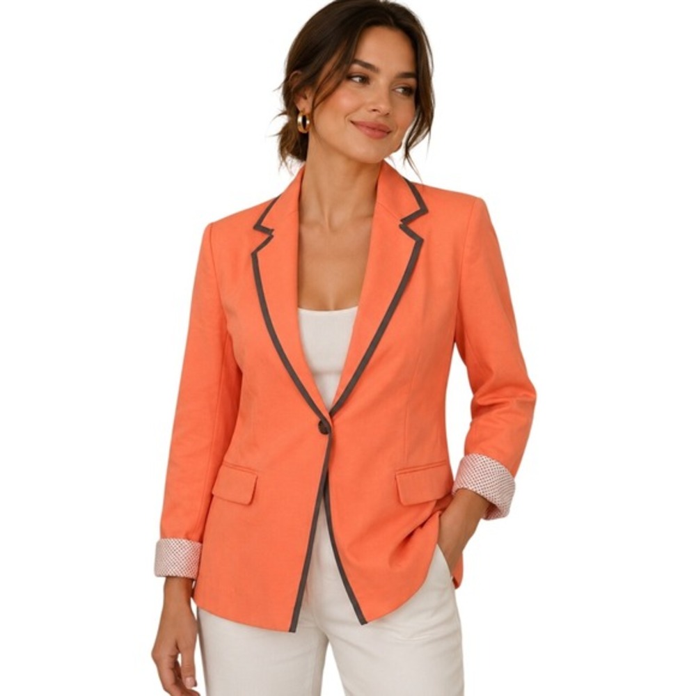 Company Ellen‎ Tracy Blazer S Peach Contrast Trim Polka Dot Cuff Preppy